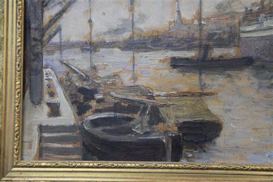 § Alessandro Viazzi (1872-1956), oil on board, Port scene with shipping